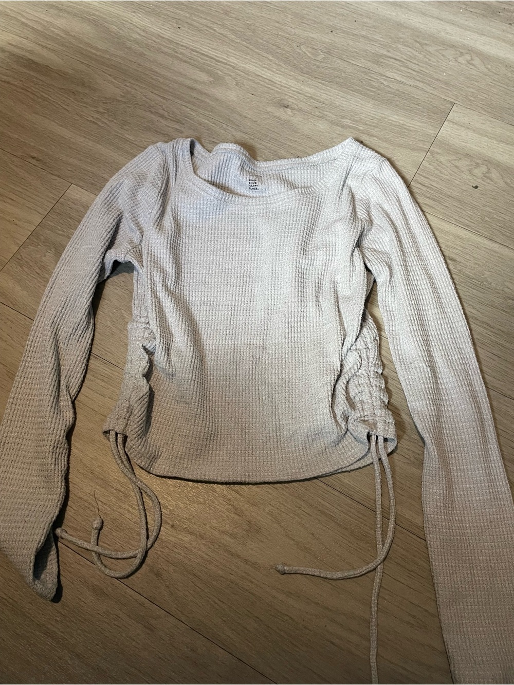 Gilly Hicks Light gray Waffle-Knit Long Sleeve Crop Top with Side Drawstrings
